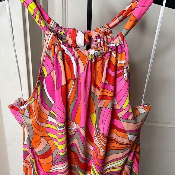 Trina Turk Women's Juju Halter Neck Dress/Swim Cover Up Bright Floral Ruched Sma - Picture 3 of 8